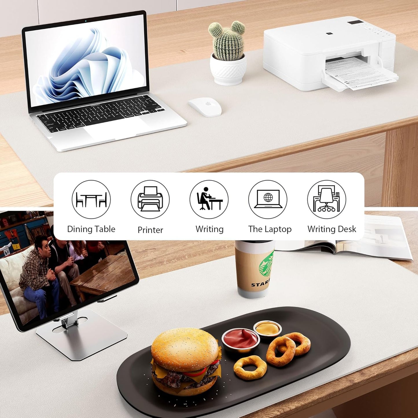 Kork-Schreibtischunterlage,beidseitige Schreibunterlage mit Naturkork & PU-Leder,Mausunterlage/Tischschutz Hell Grau